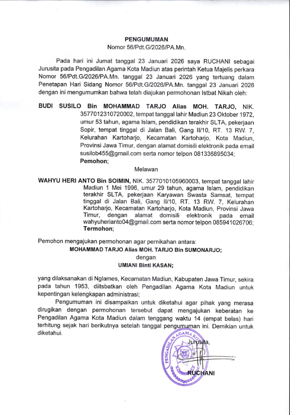 Pengumuman Isbat Nikah 56 G 2026 001